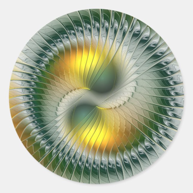 Yin Yang Green Yellow Abstract Colourful Fractal Classic Round Sticker (Front)