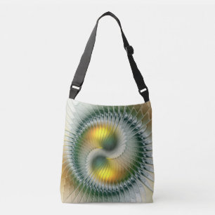 Yin Yang Green Yellow Abstract Colourful Fractal Crossbody Bag