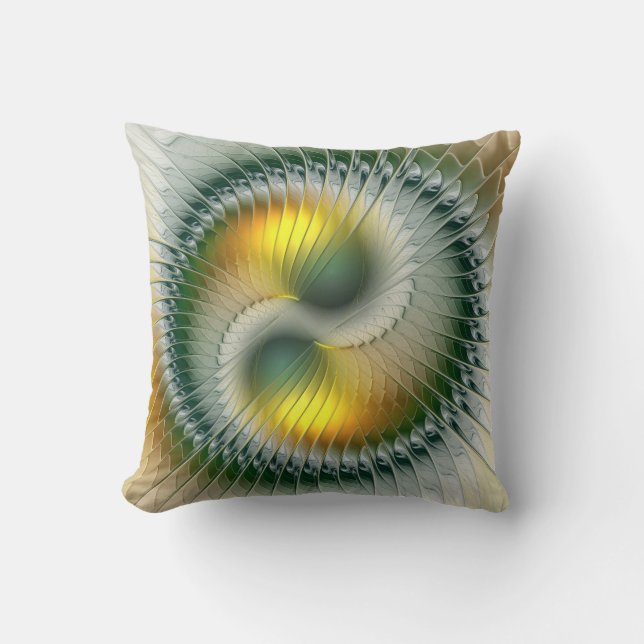 Yin Yang Green Yellow Abstract Colourful Fractal Cushion (Front)