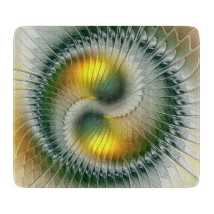 Yin Yang Green Yellow Abstract Colourful Fractal Cutting Board