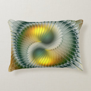 Yin Yang Green Yellow Abstract Colourful Fractal Decorative Cushion