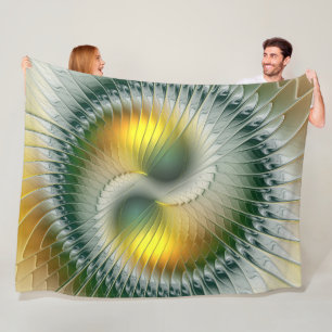 Yin Yang Green Yellow Abstract Colourful Fractal Fleece Blanket