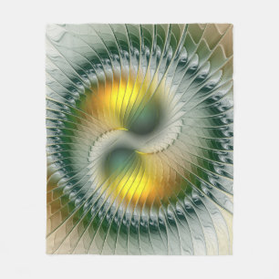 Yin Yang Green Yellow Abstract Colourful Fractal Fleece Blanket