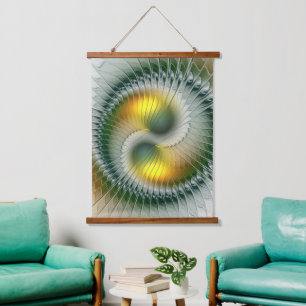 Yin Yang Green Yellow Abstract Colourful Fractal Hanging Tapestry