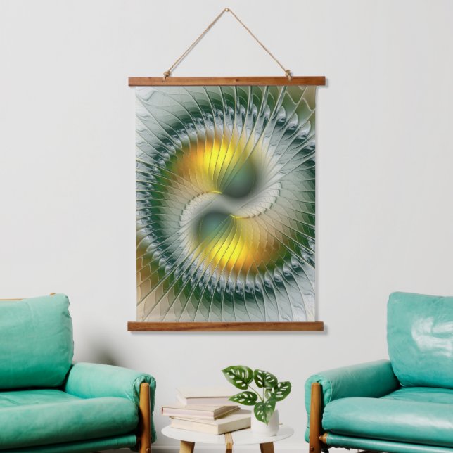 Yin Yang Green Yellow Abstract Colourful Fractal Hanging Tapestry (Living Room)