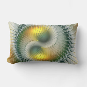 Yin Yang Green Yellow Abstract Colourful Fractal Lumbar Cushion