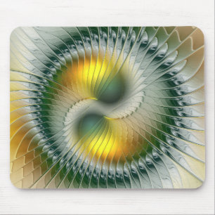 Yin Yang Green Yellow Abstract Colourful Fractal Mouse Pad