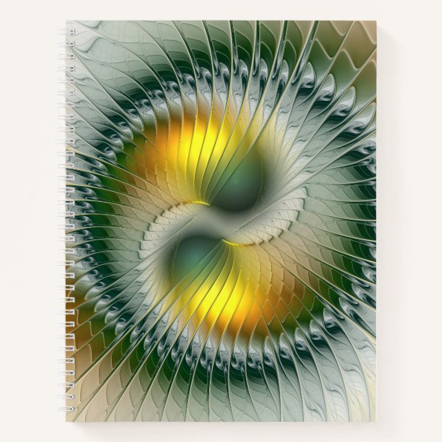 Yin Yang Green Yellow Abstract Colourful Fractal Notebook (Front)