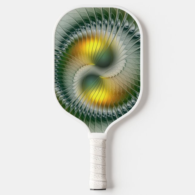 Yin Yang Green Yellow Abstract Colourful Fractal Pickleball Paddle (Front)