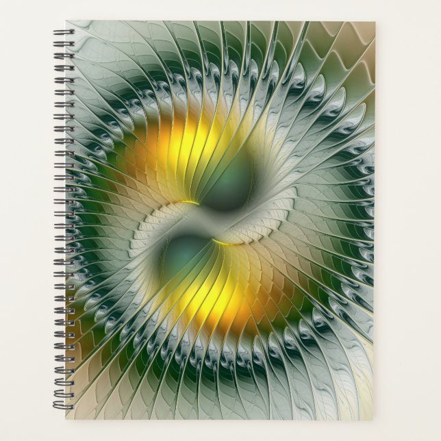 Yin Yang Green Yellow Abstract Colourful Fractal Planner (Front)