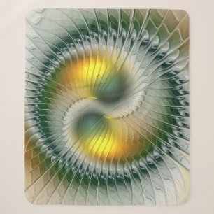 Yin Yang Green Yellow Abstract Colourful Fractal Sherpa Blanket