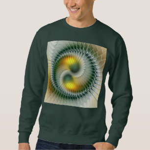 Yin Yang Green Yellow Abstract Colourful Fractal Sweatshirt