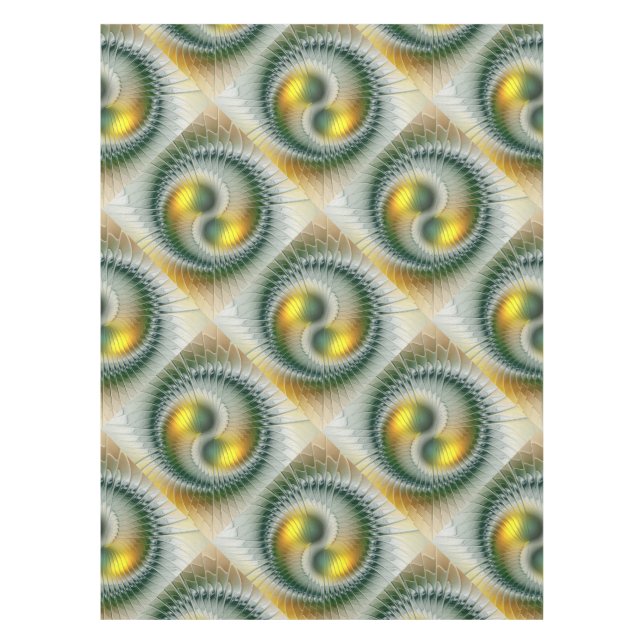 Yin Yang Green Yellow Abstract Colourful Fractal Tablecloth (Front)