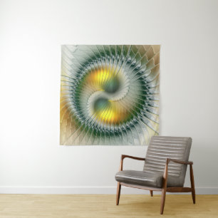 Yin Yang Green Yellow Abstract Colourful Fractal Tapestry