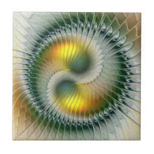 Yin Yang Green Yellow Abstract Colourful Fractal Tile