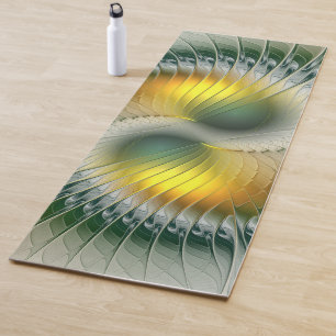 Yin Yang Green Yellow Abstract Colourful Fractal Yoga Mat