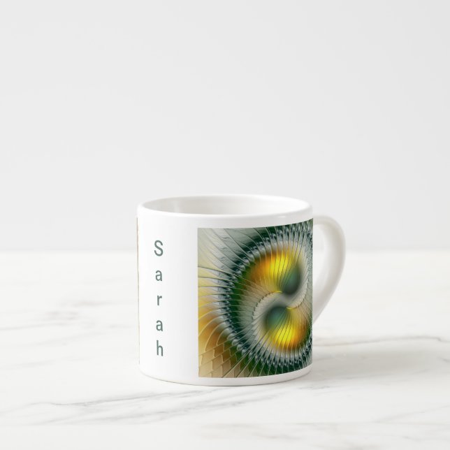 Yin Yang Green Yellow Abstract Fractal Art Name Espresso Cup (Front Right)