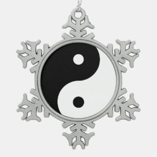 Yin Yang Harmony Snowflake Pewter Christmas Ornament
