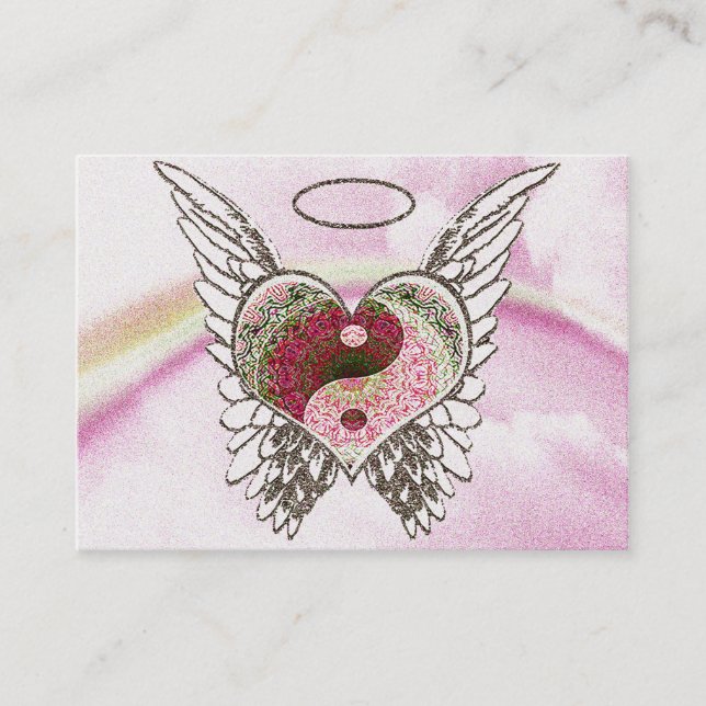 Yin Yang Heart Angel Wings Watercolor Business Card (Front)