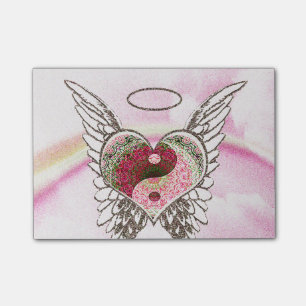 Yin Yang Heart Angel Wings Watercolor Post-it Notes