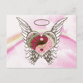 Yin Yang Heart Angel Wings Watercolor Postcard