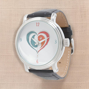 Yin Yang Heart Artistic Leather Watch