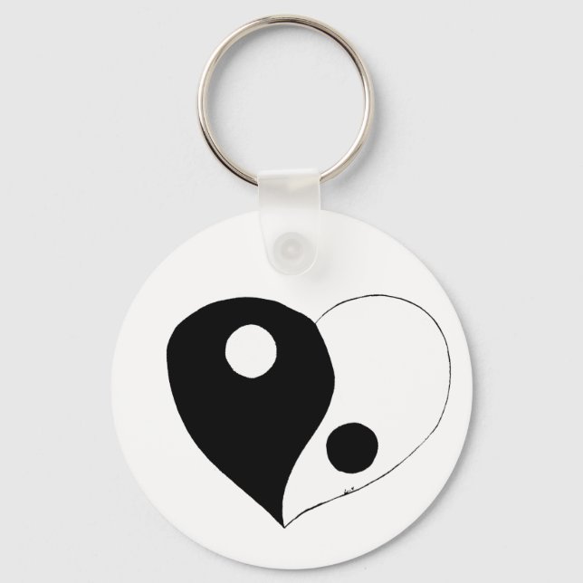 Yin Yang Heart (B/W) Key Ring (Front)