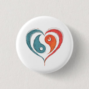 Yin Yang Heart Balance Artistic 3 Cm Round Badge