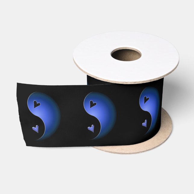 yin yang heart - blue satin ribbon (Spool)