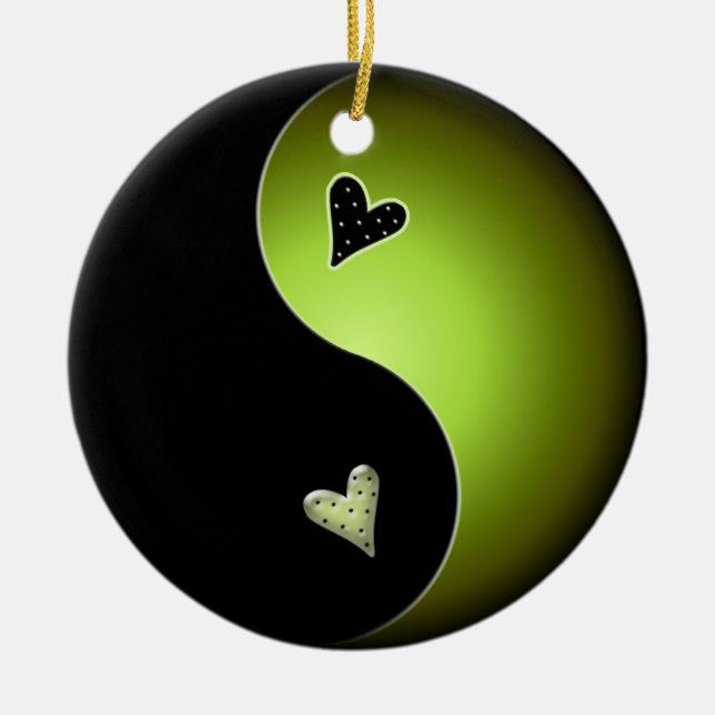 yin yang heart - lime ceramic tree decoration (Front)