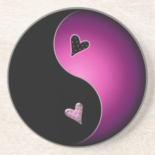 yin yang heart - pink coaster