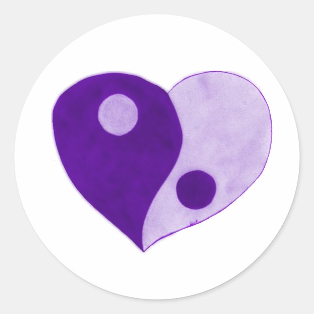 Yin Yang Heart (Purple/Lilac) Classic Round Sticker (Front)