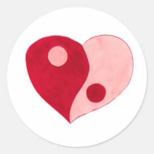 Yin Yang Heart (Red/Pink) Classic Round Sticker