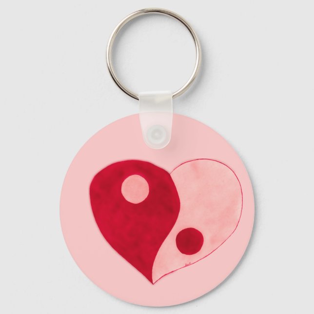 Yin Yang Heart (Red/Pink) Key Ring (Front)