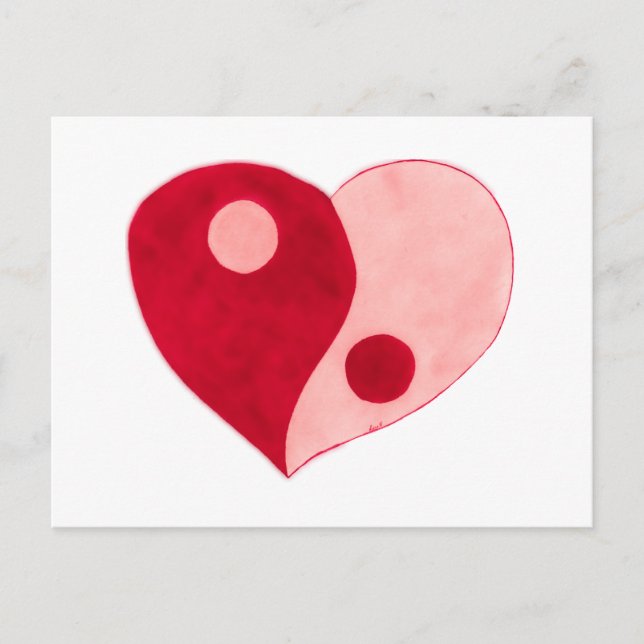 Yin Yang Heart (Red/Pink) Postcard (Front)