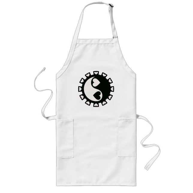 YIN YANG HEARTS BLACK & WHITE LONG APRON (Front)