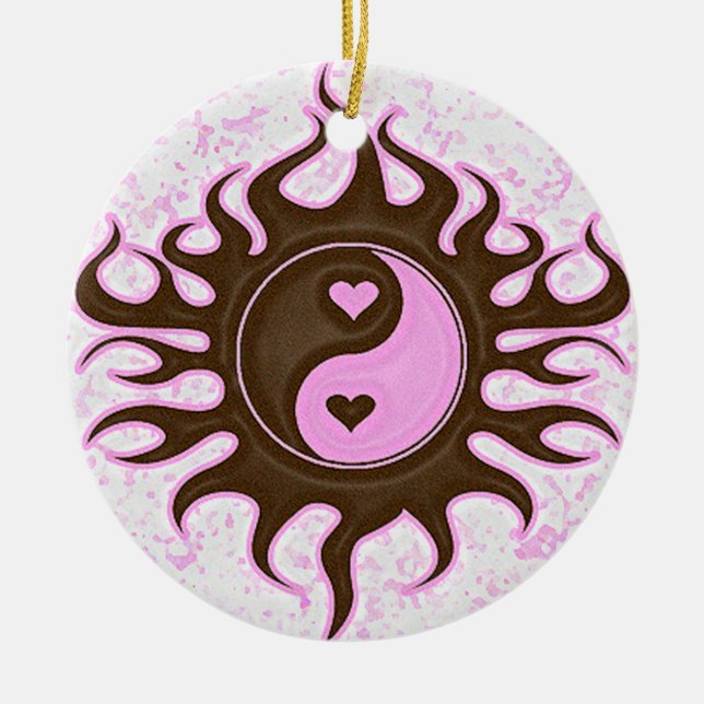 Yin Yang Hearts Ceramic Tree Decoration (Front)