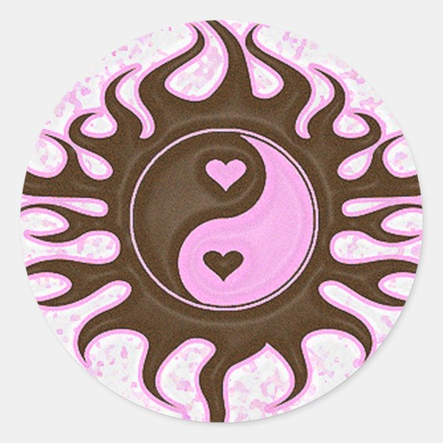 Yin Yang Hearts Classic Round Sticker (Front)