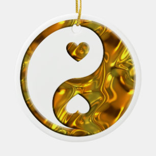 Yin & Yang / Hearts gold Ceramic Tree Decoration
