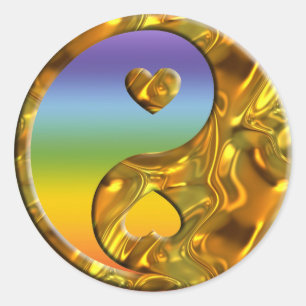 Yin & Yang / Hearts gold chakren colour Classic Round Sticker