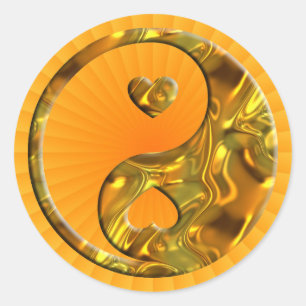 Yin & Yang / Hearts gold Classic Round Sticker