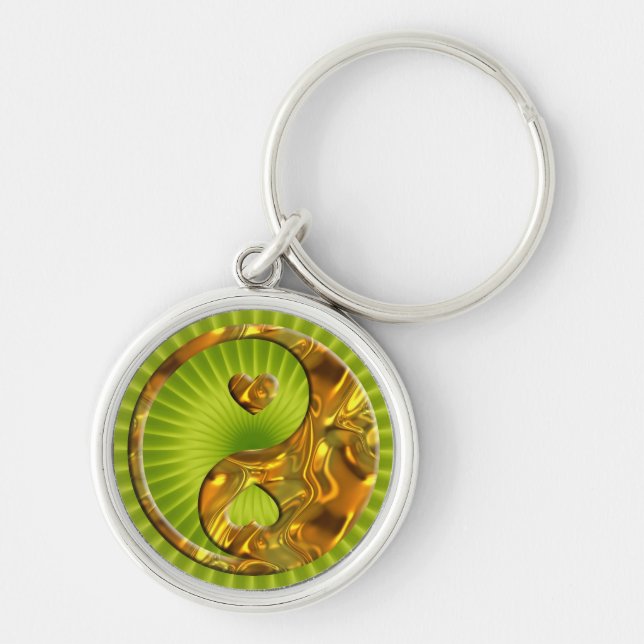 Yin & Yang / Hearts gold Key Ring (Front)
