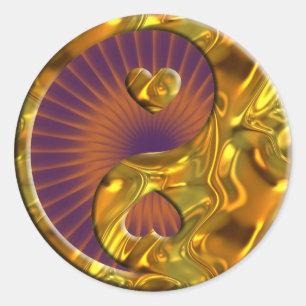 Yin & Yang / Hearts gold orange shine Classic Round Sticker