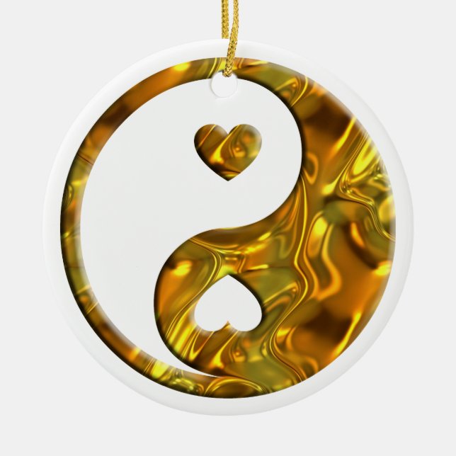 Yin & Yang / Hearts gold silver Ceramic Tree Decoration (Front)