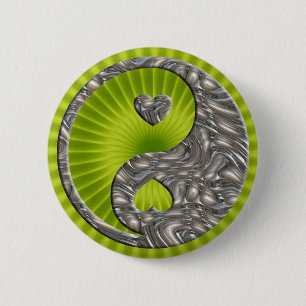 Yin & Yang / Hearts SILVER 6 Cm Round Badge