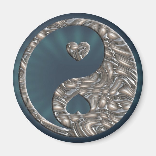 Yin & Yang / Hearts SILVER Magnet (Front)