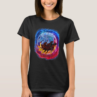 Yin Yang Ice and Fire Dragon in Space T-Shirt