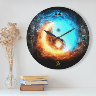 Yin Yang Ice and Fire sacred symbol wall clock