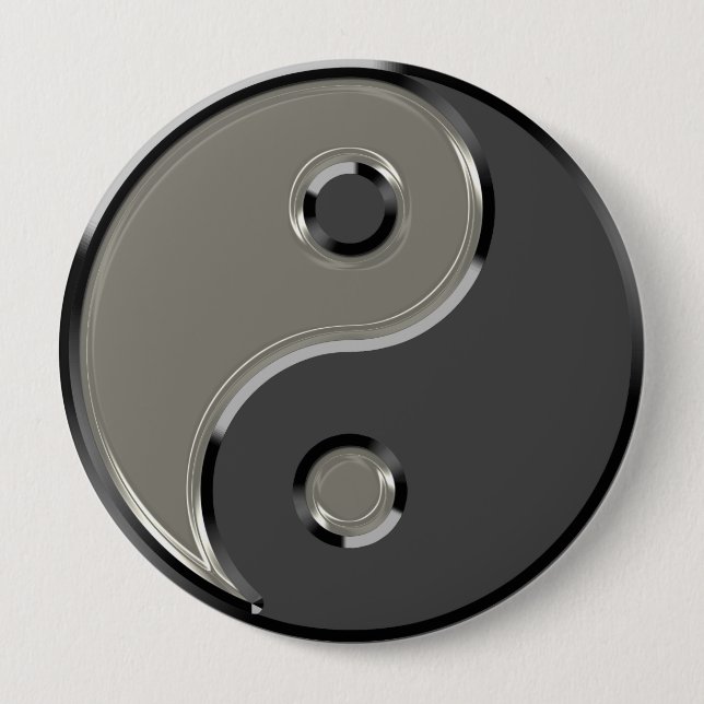 Yin Yang in 2 Shades of Grey 10 Cm Round Badge (Front)