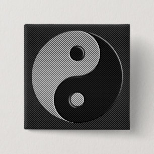Yin Yang in Carbon Fibre Print Style 15 Cm Square Badge